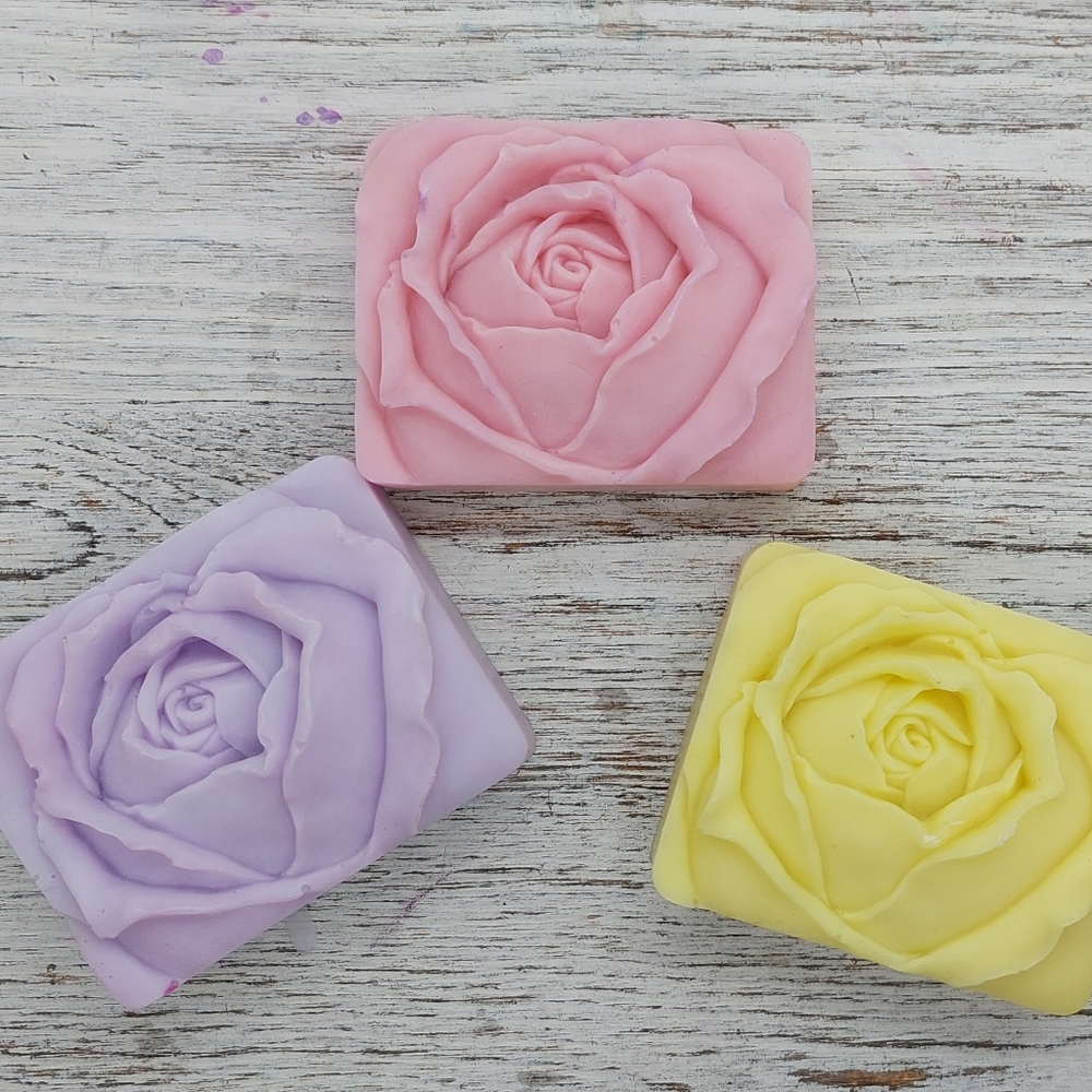 2 Handcrafted Rose Shaped Soaps,  Rose Scented Glycerin-based Shea Butter - Picture 2 of 4